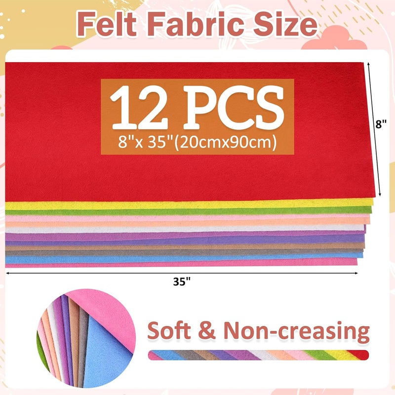 MITINU 12 Rolls 8"x35"(20.5x90cm) 1.4mm Thick Soft Felt Fabric Sheet 12 Assorted Rainbow Series Colors Felt Pack Pastel Felt Sheets for DIY Craft Sewing Squares Nonwoven Patchwork - Image 3